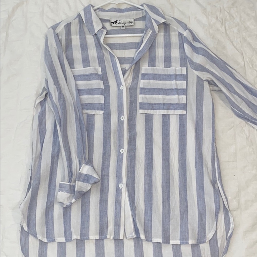 Linen stripes button down